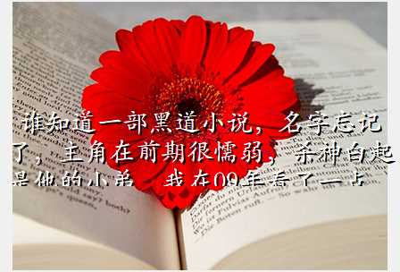 谁知道一部黑道小说,名字忘记了,主角在前期很懦弱,杀神白起是他的小弟,我在09年看了一点,